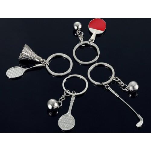 20 pieces/lot Sports exercise car key chain Badminton Golf Tennis Table tennis Keychains Metal Key rings Pendant
