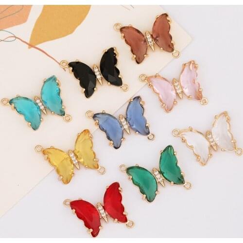 HAOSAW 6Pcs 18*21MM Crystal Charms/Jewelry Accessories/Hand Made/Butterfly Shape/Connector/Jewelry Findings & Components/DIY