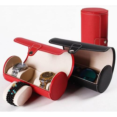 Hot Free Shipping 3 Slot Watch Display Gift Box Case Roll Wristwatch Necklace Bracelet Jewelry PU Leather Velvet Box Storage