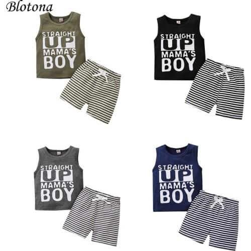 Blotona Little Boys Vest and Shorts Suit Fashion Letter Printed Sleeveless Tops and Striped Short Pants fo Summer 6Months-3Years