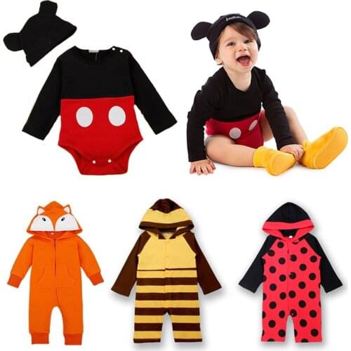 Newborn Infant Baby Romper Long Sleeve Jumpsuit Cartoon Outfits Fashion Clothing Cotton Hooded Romper Infant Girls Boys Clothes