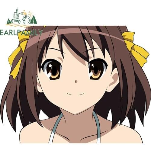 EARLFAMILY 13cm x 10cm for Suzumiya Haruhi Funny Car Stickers Waterproof Scratch-Proof Decal Surfboard Trunk Car Door Protector