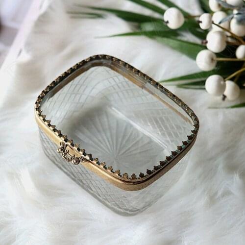 European Glass Storage Boxs Metal Carved Border Decorative Cosmetic Container Dressing Table Jewelry Organizer Home Decoration