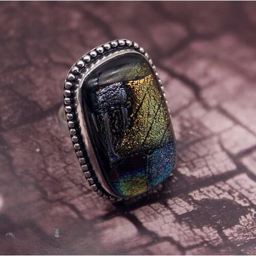 Hermosa 49% OFF Handmade Vintage NATURAL Dichroic Glass Rainbow Men Women Band Ring Size 9 Free Shipping