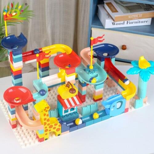 HUIQIBAO TOYS 217PCS Marble Race Run Game Track Blocks Large Big Size Building Blocks Construction DIY Bricks Children Toys
