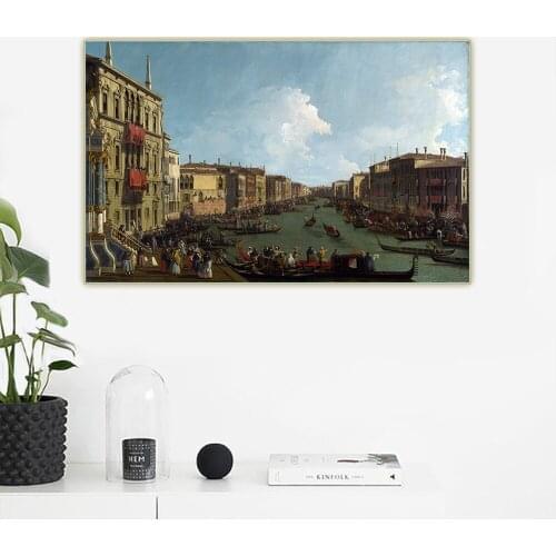 Canvas Oil Painting Western Art Decor Canaletto"Venice,A Regatta On The Grand Canal"Poster Wall Art Aesthetic Home Decoration