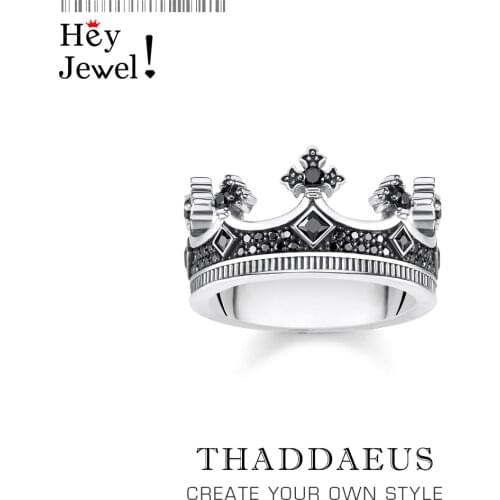 Ring Crown Black Stones,Europe Vintage Fine Jewelry For Fashionable Women Men,2021 Summer Brand New Gift In 925 Sterling Silver