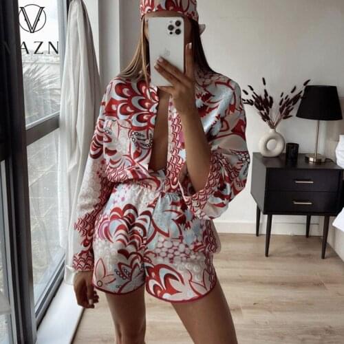 VAZN 2021 INS Special Lady Wind Full Sleeve V-neck Print Summer Clothing Suits 3 Piece Set Women Top And Pant