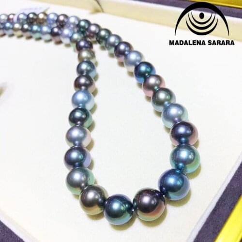 MADALENA SARARA 8-9mm AA Saltwater Pearl Necklace Tahitian Pearl Bead Choker Necklace Natural Black 18"