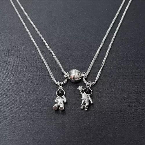 Magnetic Couple Necklace Jewelry Set Choker Cartoon Space Astronaut Star Men Necklace For Women Girl Boys Valentines Day Gift