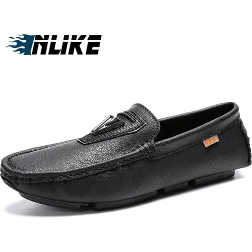 INLIKE Men Split Cow Leather Male Doug Shoes Soft Comfotable Men Casual Shoes Slip On Driving Loafer Shose