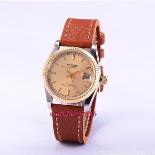 Fashion 36mm Parnis rose golden dial hands numbers miyota automatic movement womens Mens watch