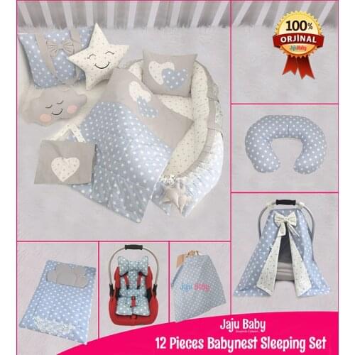 Jaju Baby nest Blue Star 12 Piece Set Luxury Orthopedic BabyNest Set, Breastfeeding Pillow,Stroller Cover Baby Sleeping
