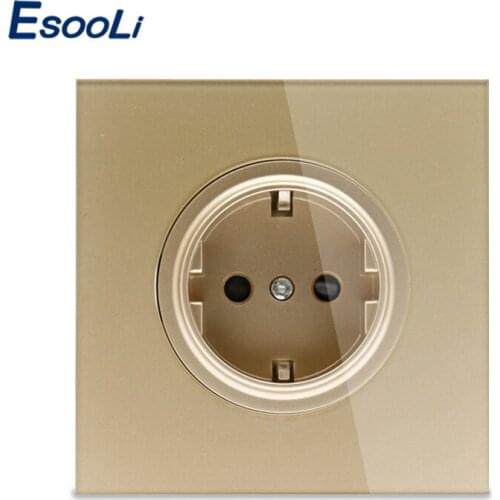 Esooli 2019 New Arrival Crystal Glass Panel 16A EU Standard Wall Power Socket Outlet Grounded With Child Protective Lock