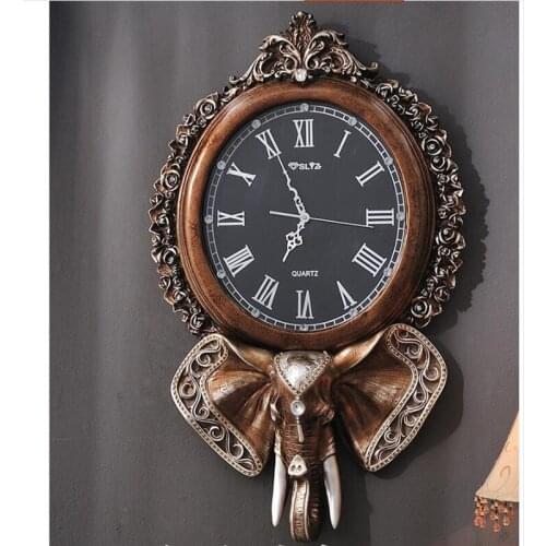 Retro wall clock villa living room wall clock creative luxury elephant art decoration clock silent clock