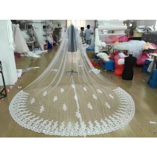 New One Layer White or Ivory Wedding Veil Lace Bridal Veil Cathedral Length Veil