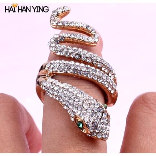 Wholesale women rings Fashion Snake ring female Gold alloy metal handmade rhinestone ring Animal Jewelry Initial ring Men rings