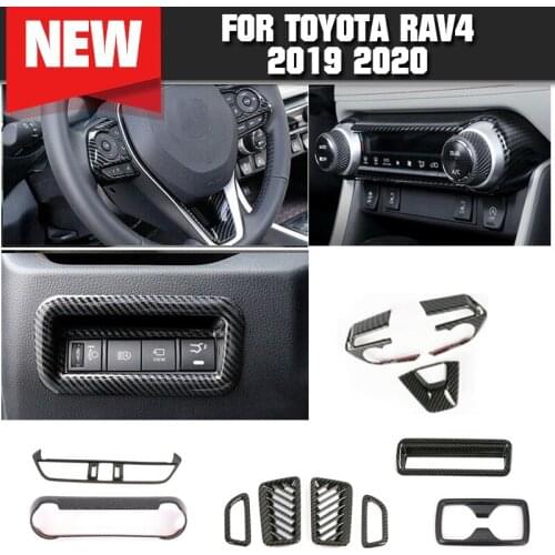 Pcmos 11cs/set ABS Carbon Fiber Car Interior Decoration Cover For Toyota RAV4 2019 2020 Exterior Accessories Car Stickers New