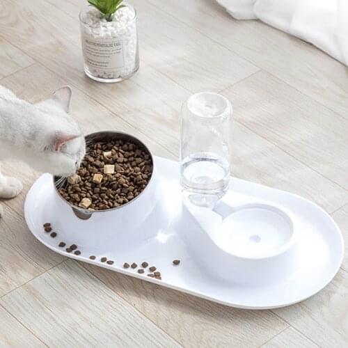 Pet Dog Cat Bowl Automatic Feeder Kitten Double Bowls Feeding Placemat Washable Water Drinking Dispenser for Dogs Cats Supplies