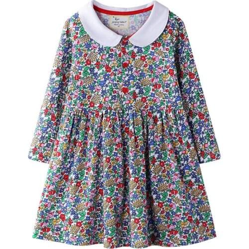 Jumping Meters Princess Dresses Floral Baby Girls Clothing Long Sleeve Collar Tutu Flowers Party Dresses for Children Girl Dress