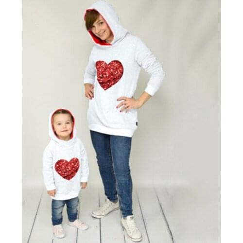 Family Look Mother & Daughter Hooded Sequins Sweatshirt Family Matching Outfits Mommy&Me Holiday Causal Coat For Spring&Autumn