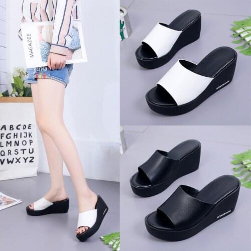Thick bottom slope with fish mouth sandals female outer wear one-line non-slip sponge cake address slippers female