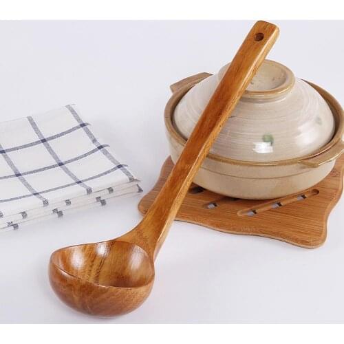 Japanese Solid Wood Soup Ladle Long Handle Hot Pot Spoon Portable Durable Eco Friendl Kitchen Cooking Utensil tools