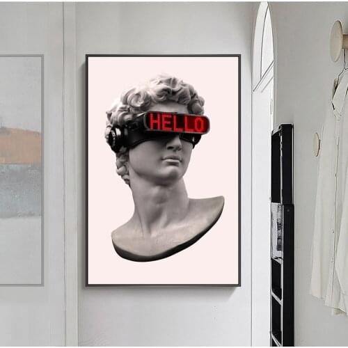 Funny Art Of David Sculpture with AR Glasses Canvas Paintings On the Wall Art Posters And Prints David Statue Art Pictures Decor