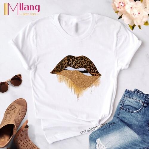 T-shirts Women Lip Leopard Love Fashion 90s Trend 2021 Spring Summer Clothes Graphic Tshirt Top Lady Print Female Tee T-Shirt