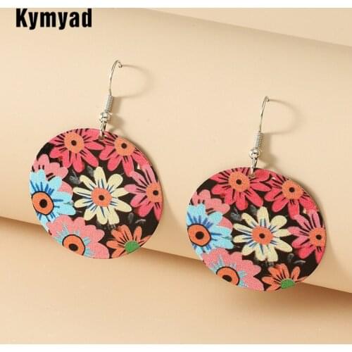 Kymyad Flower Drop Earrings For Women Big Round Pendant Long Earrings Personality Circular Earings Fashion Jewelry