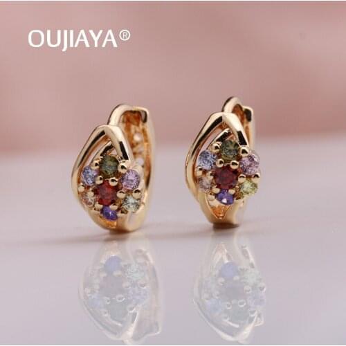OUJIAYA New Small flower Hollow 585 Rose Gold Drop Earrings Woman Fashion Natural Zircon Dangle Earring Jewelry Wedding Hot A127