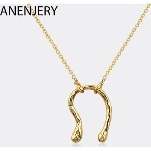 ANENJERY 925 Sterling Silver Irregularly Curved Pendant Necklace for Women Personality Jewelry Gifts S-N765