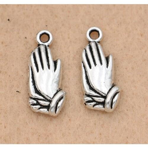 10pcs Vintage Antique Silver Plated Hand Charms Pendants for Jewelry Making DIY Handmade 19x9mm