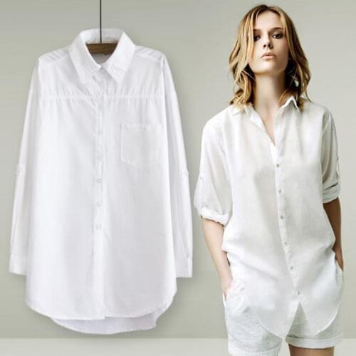 100% Cotton 2020 Spring Summer Women Long White Shirt Long-sleeved Cotton Loose Sexy Club Blouse Lady Female Clothing Tops 0.24