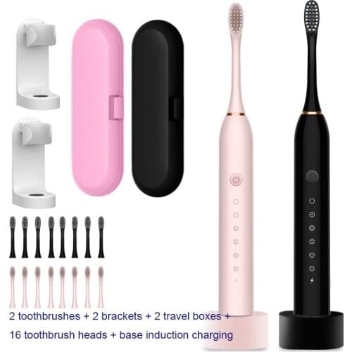 16 Teeth Heads Sonic Electric Toothbrush Rechargeable 6 Modes Smart Ultrasonic IPX-7 Waterproof Tooth Brushes Heads Set