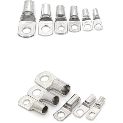 20PCS New SC6-5/6 M4/M5/M6/M8 4mm2 6mm2 10/16/25mm2 35/50mm2 4mm 5mm 6mm 8mm Bolt Hole Tinned Copper Cable lugs Battery Terminal