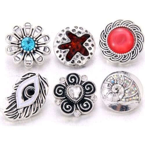 2019 New 10pcs/lot Mixed Rhinestone Flower Styles Metal Charms 18mm 20mm Snap Button Jewelry For Snaps Bracelet DIY Snap Jewelry