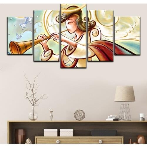 5 Panel Canvas Painting Wall Artist Home Decoration 1920 Christmas Goddess Cartoon Modular Picture Nordic Poster Childrens Room