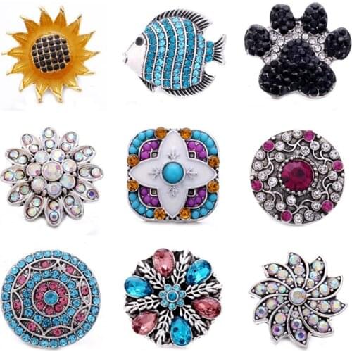 5pcs/lot Snap Jewelry Fashion Rhinestone Flower 18mm Snap Buttons Jewelry Fit 18mm 18mm Leather Snap Button Bracelet