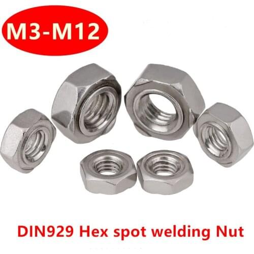 50pcs 304 Stainless steel GB13681 DIN929 M3 M4 M5 M6 M8 M10 M12 Welding Nut Hexagon Spot Welding Nut Hex Weld Nuts