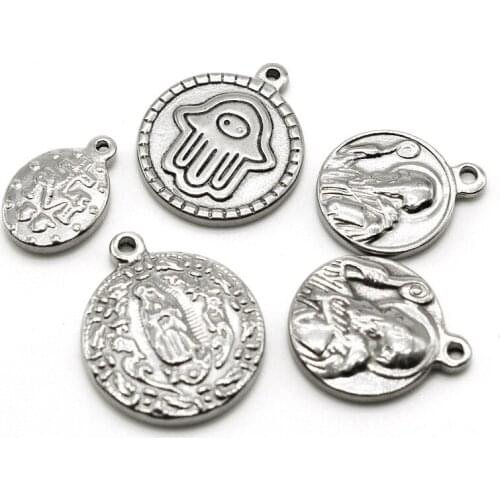 50pcs Stainless Steel Charms hamsa palm Hand Cameo Pendant Findings Accessories DIY for European Charms Bracelet Jewelry Making