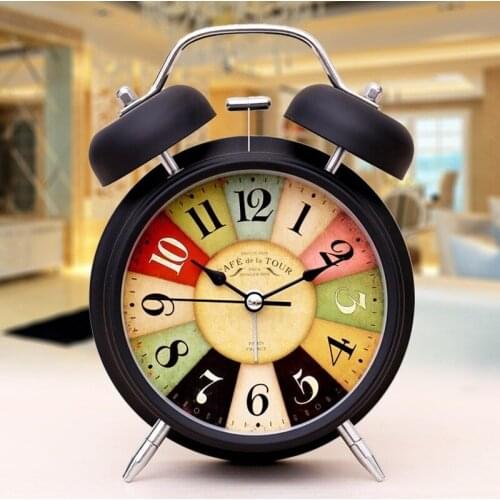 Silent Battery Operated Wake Up Vintage Quartz Bedroom Nightlight Design Analog Non Ticking Alarm Clock Bedside Twin Bell WF925