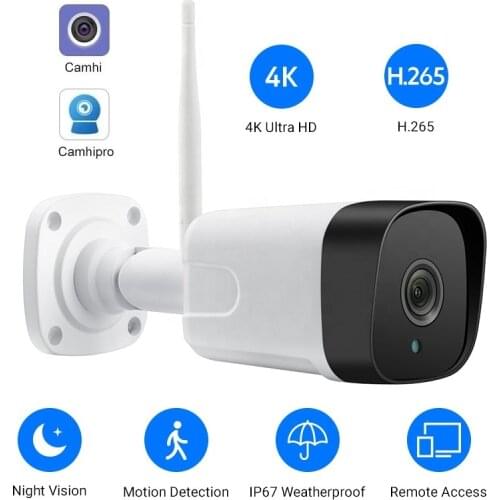 Camhi 8MP WIFI IP Camera 4K Outdoor Security Camera IP66 Waterproof Night Vision 2-way Audio Motion Detection Alarm Onvif CCTV