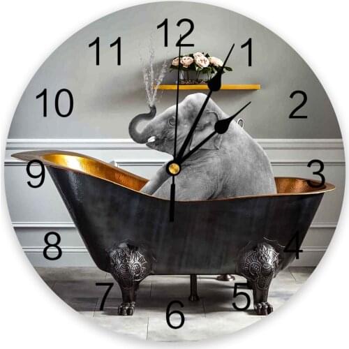 Animal Elephant Bathtub Retro Wall Clock Home Decor Bedroom Silent Oclock Watch Wall Digital Clock Wall Clock Modern Design