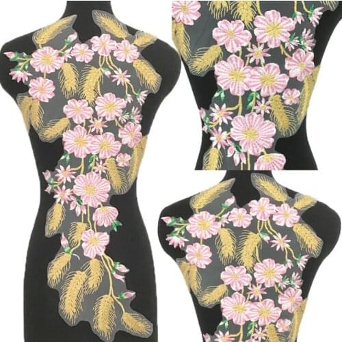 Flower EmbroideryLace Fabric Applique For Evening Wedding Dress Diy Large Patches Clothes Decoration Sew On Garment Accessories