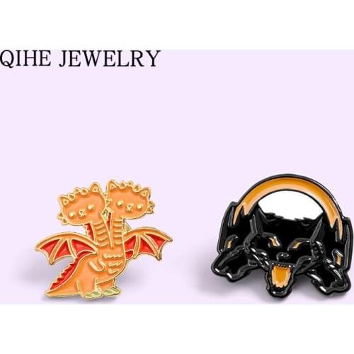 Two-headed Dragon Evil Enamel Pin Magic World Jurassic Animal Brooches For Women Men Bag Clothes Lapel Pin Buckle Cartoon Badges