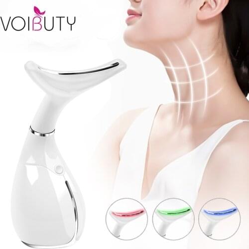 Electric LED Photon Therapy Neck Double Chin Remover Heating Face Wrinkle Sagging Removal Massager Skin Lifting Tighten Device