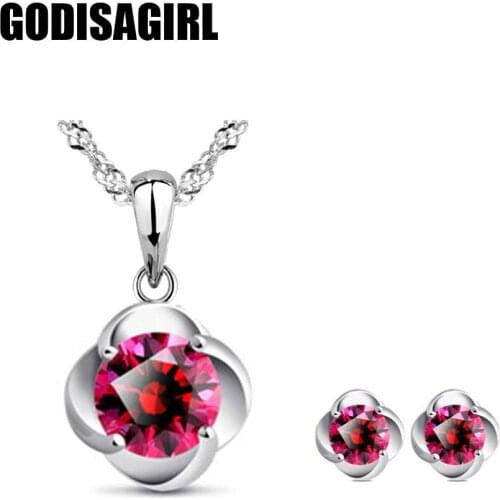 Hot Sale Flower Silver Color Fashion Jewelry Sets Cubic Zircon Statement Necklace & Earrings Wedding Jewelry for Women Gift