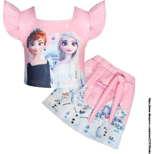 Disney Kids Girl Frozen Elsa Clothing Sets Summer Baby Girls Clothes Short Sleeve T-Shirt+Pant Dress Children Clothes Suits