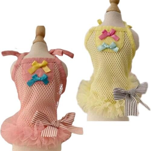 Pink Yellow Hollow Cool Dog Weeding Dress Summer Puppy Cat Clothing Cute Tulle Tutu Dresses Skirt For Princess Girl Dress Outfit
